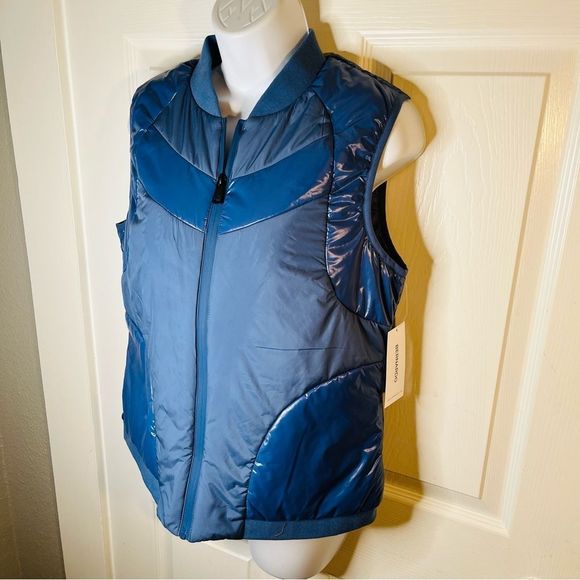 Bernardo Ecoplume Mixed Media Vest Jacket Blue M - Picture 7 of 11